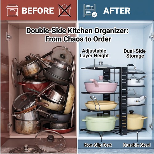 Adjustable pan organiser - organiser, rack